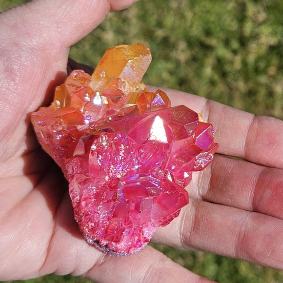 Yellow & Pink Aura Quartz Cluster - Picture 2 of 5